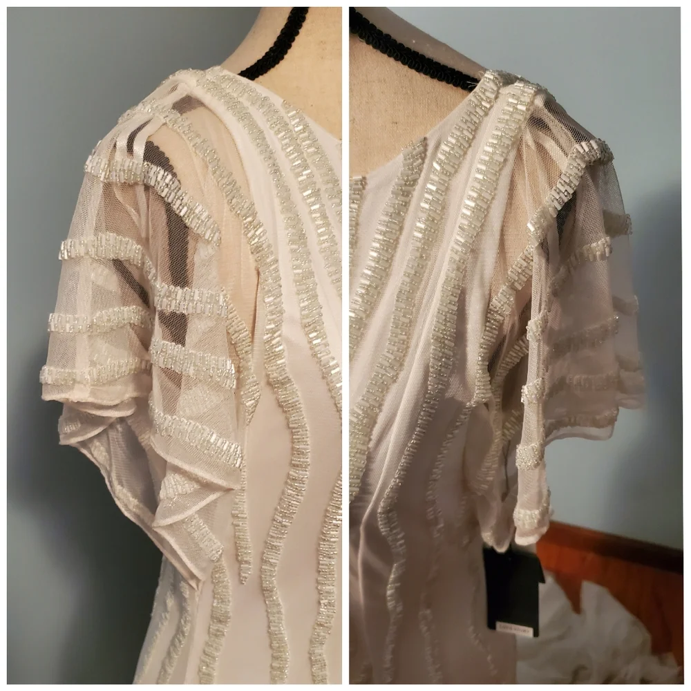HOLD π Adrianna Papell Beaded Love Story Wedding Gown Ivory Size 8 NWT Train - Picture 6 of 12